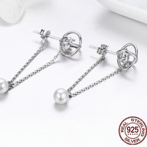 New - Loop Chain 925 Sterling Silver Stud Earrings - Picture 2 of 3